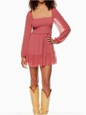 Wilfred Dusty Rose Long Sleeve Square Neck Mini Dress